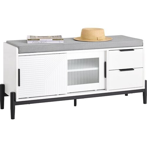Tweedekans SoBuy FSR187-W Opbergbank en Schoenenbank met Gevoerd Kussen, 110x35x51 cm, Wit Tweedehands