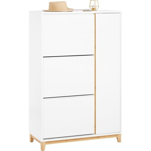 Tweedekans SoBuy FSR189-WN Schoenenkast - Witte Houtcomposiet met 3 Kleppen & Deur Tweedehands