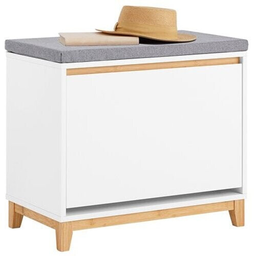 Tweedekans SoBuy FSR191-WN Schoenenbank - Witte Opbergbank met Klep & Kussen Tweedehands