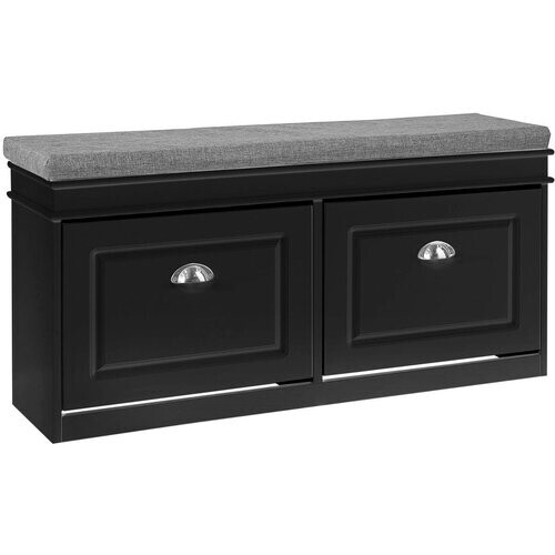 Tweedekans SoBuy FSR64-SCH Schoenenopbergbank Schoenenkast 2 Flappen Met Kussen - 24 x 104 x 52 cm - Zwart Tweedehands