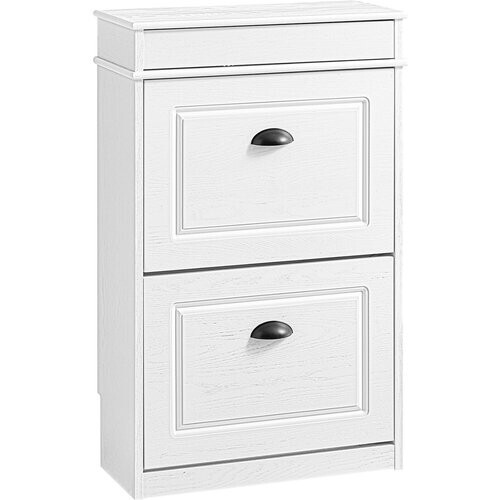 Tweedekans SoBuy FSR78-WG Schoenenkast met 2 Kleppen, 8 Paar, Hal en Entree, 54 x 24 x 82 cm, Wit met Verouderd Houteffect Tweedehands