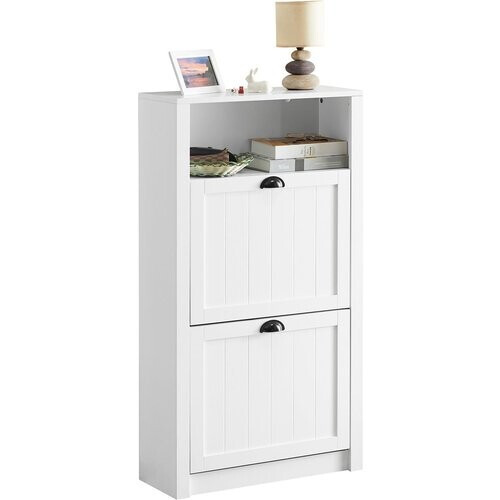Tweedekans SoBuy FSR87-K-W Schoenenkast Met 2 Kleppen - 60 x 24 x 110 cm - Wit Tweedehands
