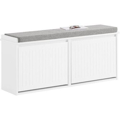 Tweedekans SoBuy FSR98-XL-W Schoenenbank - Witte Opbergbank met Kleppen & Bank Tweedehands