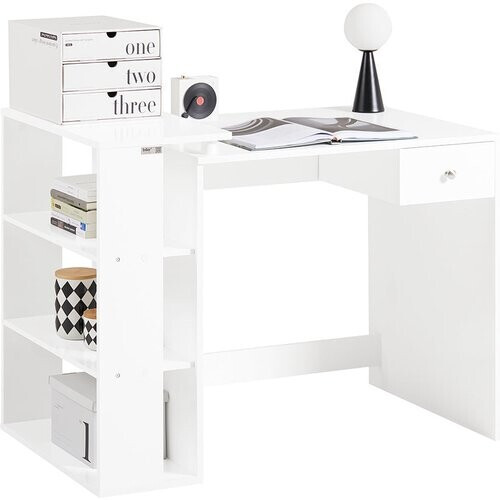 Tweedekans SoBuy FWT35-W Bureau Werktafel Computertafel - Drie Legplanken - Lade - Wit Tweedehands