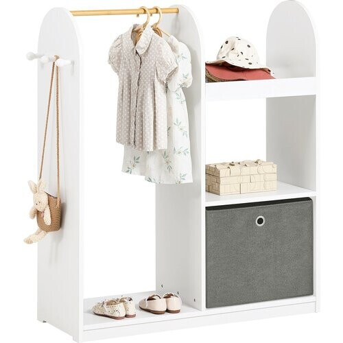 Tweedekans SoBuy Kinderkledingkast - 3 Planken 1 Mand 3 Haken - Wit - 97 x 35 x 108 cm Tweedehands