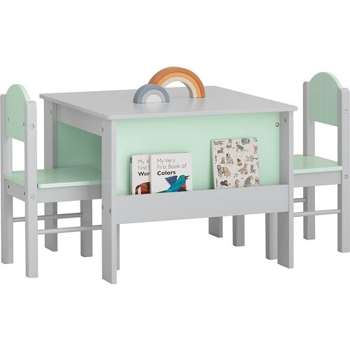 Tweedekans SoBuy Kindertafel met 2 stoelen - Max. 75 kg - 60 x 60 x 48 cm - Lichtgroen Tweedehands