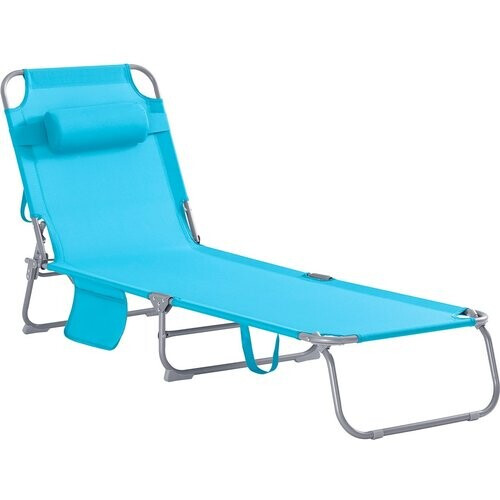 Tweedekans SoBuy Ligstoel Blauw – Opvouwbare Verstelbare Tuinligstoel met Hoofdsteun en Opbergzak – 57 x 72 x 14 cm Ingeklapt Tweedehands
