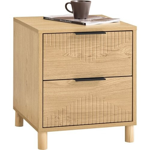 Tweedekans SoBuy Nachtkastje met 2 laden, bijzettafel voor slaapkamer of woonkamer, naturel, 40 x 42 x 47 cm FBT166-N Tweedehands