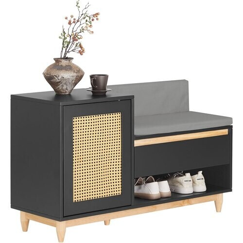 Tweedekans SoBuy Schoenenbank FSR128-SCH - Gewatteerd Kussen - 100 x 35 x 60 cm - Zwart Tweedehands