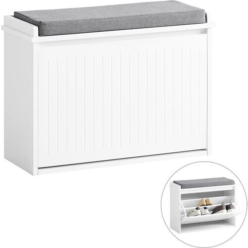 Tweedekans SoBuy Schoenenbank met 1 lade - Max. 150 kg - 60 x 26 x 46 cm - Wit/ Grijs Tweedehands
