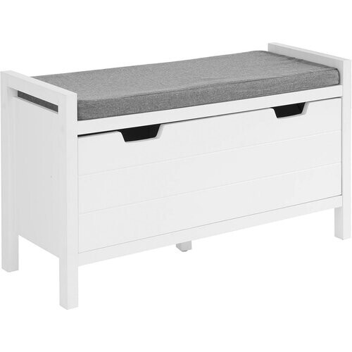 Tweedekans SoBuy Schoenenbank met 2 laden - Max. 150 kg - 91 x 30 x 50 cm - Wit/ Grijs Tweedehands