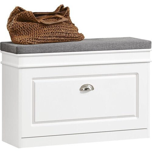 Tweedekans SoBuy Schoenenbank met Opbergruimte en Zitkussen – Wit – 75 x 24 x 51 cm – Compact Halmeubel met Klep Tweedehands