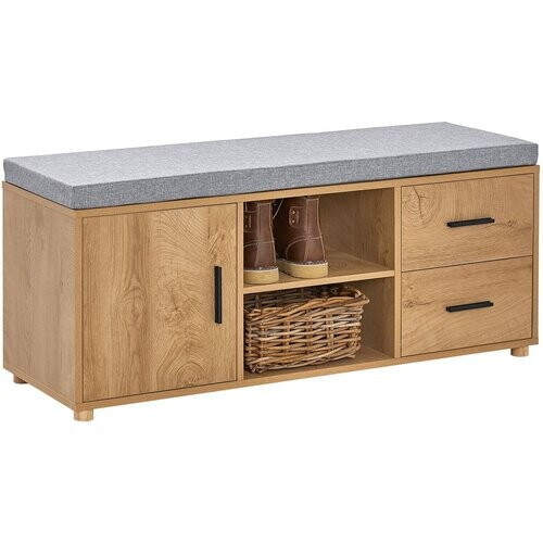 Tweedekans SoBuy Schoenenbank met Zitvlak - 1 deur & 2 lades - 110 x 35 x 47 cm - Bruin / Grijs Tweedehands