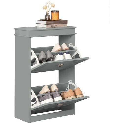 Tweedekans SoBuy Schoenenkast - Incl 2 Kleppen - Schoenenrek - 4 Planken - Grijs - 54x82x24cm - FSR78-HG Tweedehands