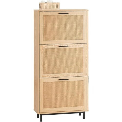 Tweedekans SoBuy schoenenkast met 3 kleppen - rotanlook – smal design – 60 x 24 x 127 cm – naturel Tweedehands