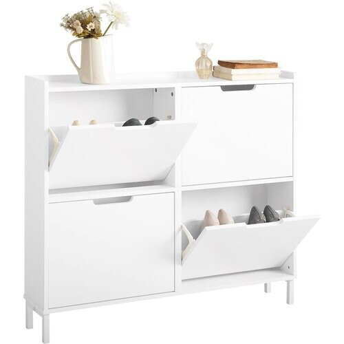 Tweedekans SoBuy Schoenenkast met 4 Kleppen – Schoenenopbergkast voor Hal of Entree – Wit – 100x19x91 cm Tweedehands