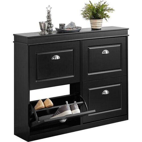 Tweedekans SoBuy Schoenenkast met 4 lades - 105 x 24 x 82 cm - Zwart Tweedehands