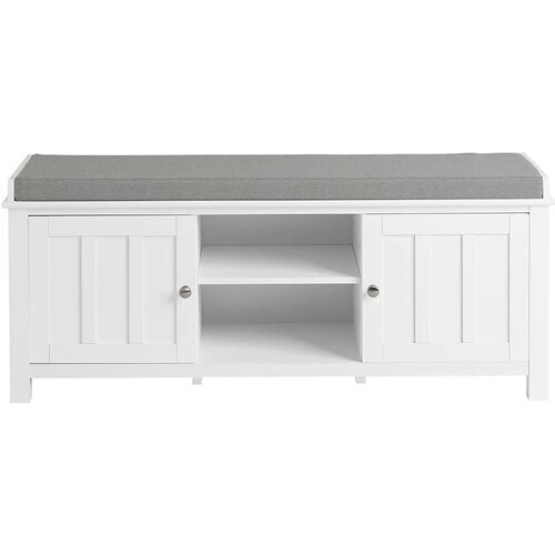 Tweedekans SoBuy Schoenenkast met gestoffeerd zitvlak - 2 Kasten -Landelijk - Max. 120 kg -103 x 34 x 43 cm - Wit / Grijs Tweedehands