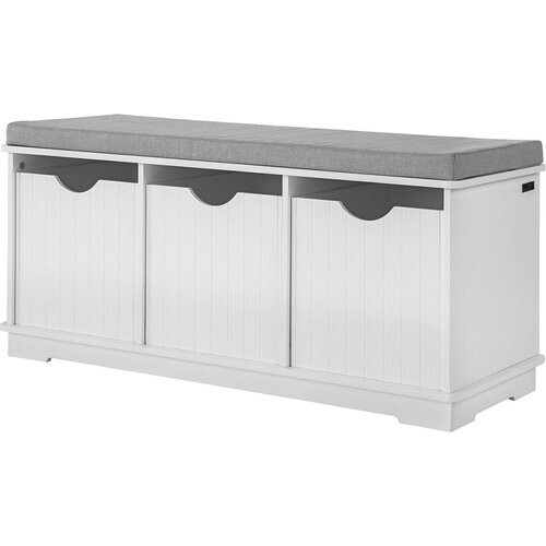 Tweedekans SoBuy Schoenenkast met gestoffeerd zitvlak - 3 Manden -Landelijk - Max. 120 kg -100 x 36 x 46 cm - Wit / Grijs Tweedehands