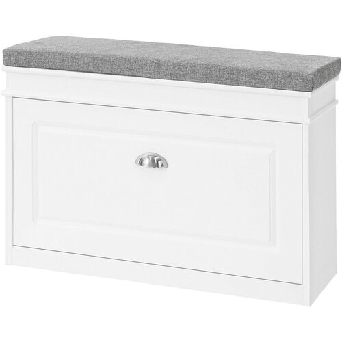 Tweedekans SoBuy Schoenenkast met gestoffeerde zitting - Max. 150 kg - 75 x 24 x 51 cm - Wit/ grijs Tweedehands