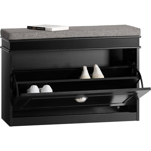 Tweedekans SoBuy Schoenenkast met gestoffeerde zitting - MDF - Max. 150 kg - 75 x 24 x 51 cm - Zwart/ Grijs Tweedehands