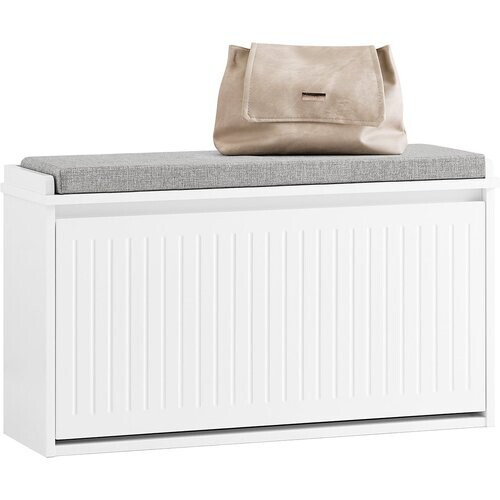 Tweedekans SoBuy Schoenenkast met Zitkussen en Klep – Wit – 80x45x26 cm – Moderne Schoenbank van MDF Tweedehands