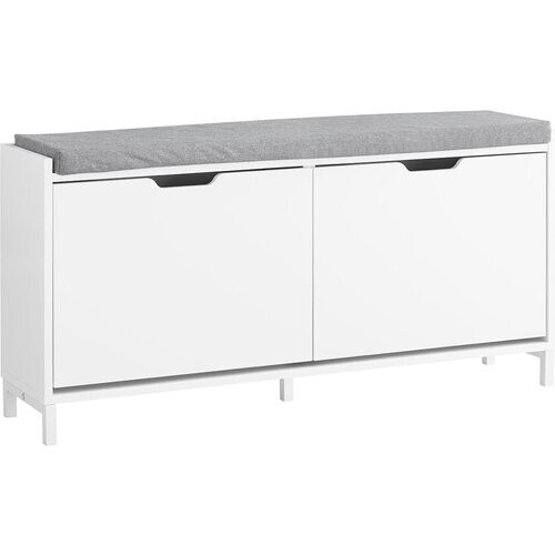Tweedekans sobuy schoenenkast schoenenbank FSR151-L-W - 105 x 24 x 52 cm - wit met grijs kussen Tweedehands