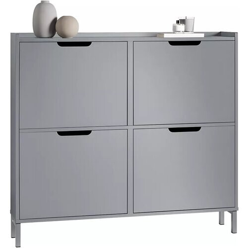 Tweedekans SoBuy Schoenenopbergkast Schoenenkast Schoenenkast 4 kleppen Halkast Schoenenopbergkast – Grijs, 100x19x90cm, FSR100-HG Tweedehands