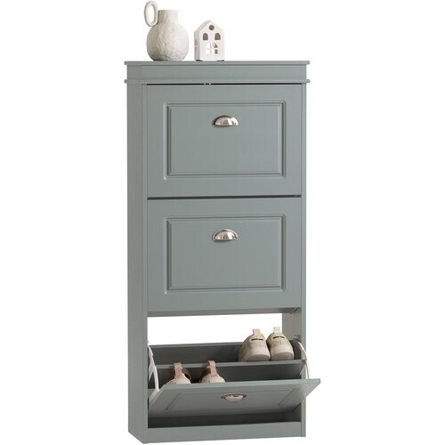 Tweedekans SoBuy Schoenenrek Met 3 Vouwdeuren - Compact - Modern - 53 x 24 x 117 cm - Grijs Tweedehands