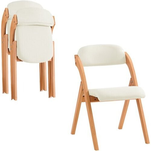Tweedekans SoBuy Set van 2 Klapstoel, Bureaustoel met Gestoffeerd Zitkussen, Eetkamerstoel, Natuur/Wit, 47.5x77x59 cm, FST92-Wx2 - voor eetkamer, balkon of kantoor Tweedehands