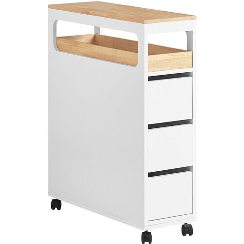 Tweedekans SoBuy Toiletkast - 3 Lades BZR54-W - 4 Wielen - 65x23x82 cm - Wit Tweedehands