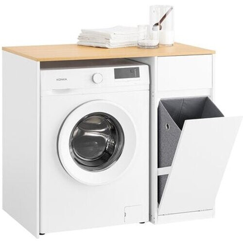 Tweedekans SoBuy Wasmachinekast - Badkamermeubel - Wasmand en Lade - hout - wit - 100 x 60 x 90 cm - BZR217-WN