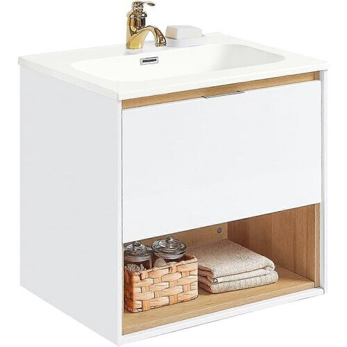 Tweedekans SoBuy Wastafelkast - BZR171-N - Spaanplaat & MDF - Incl. Vilten Matten - 61x46x59cm - Wit Tweedehands