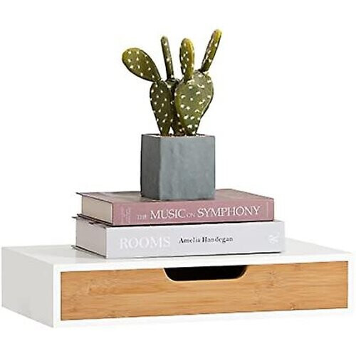 Tweedekans SoBuy Zwevende Plank - Wandplank - Bamboe - Wit - B40xL24.5xH8cm Tweedehands