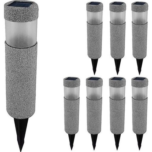 Tweedekans Solar tuinverlichting, set van 8, tuinsokkel, LED, steenlook Tweedehands