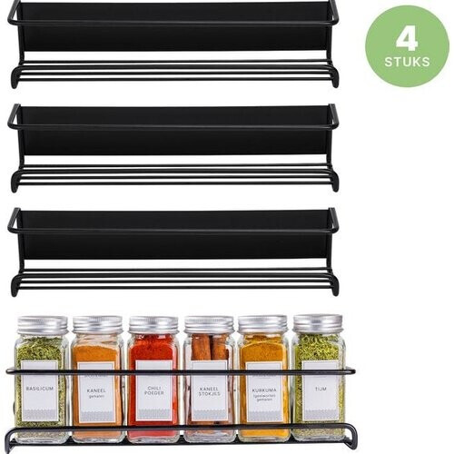 Tweedekans S.old - Kruidenrek Magnetisch Ophangbaar - Kruiden Organizer - 4 Kruidenrekken - Voor 24 Kruidenpotjes - RVS Mat Zwart Tweedehands