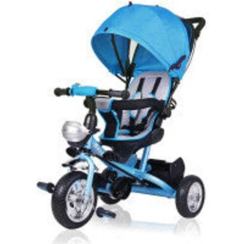 Tweedekans Spielwerk Driewieler met Duwstang u2013 Afneembare Mand Zonnekap - Blauw Tweedehands