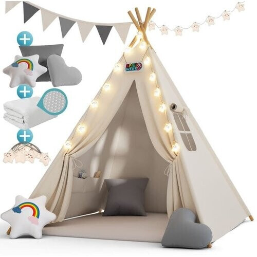 Tweedekans Spielwerk Speeltent Voor Kinderen – LED 3 Kussens - 130x130x160cm Wit Tweedehands