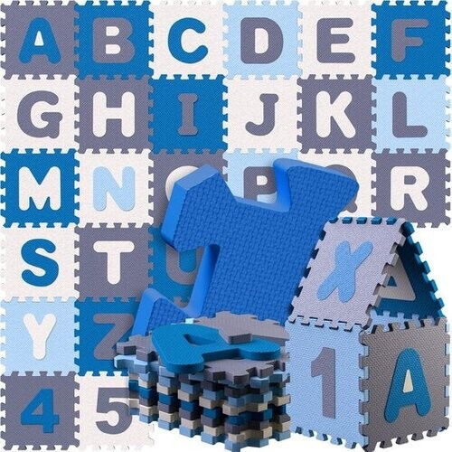 Tweedekans Spielwerk XXL Puzzelmat - Schuim 86 Delen Cijfers Letters - Blauw Tweedehands