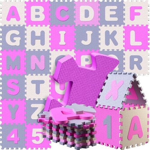 Tweedekans Spielwerk XXL Puzzelmat - Schuim 86 Delen Cijfers Letters - Roze Tweedehands
