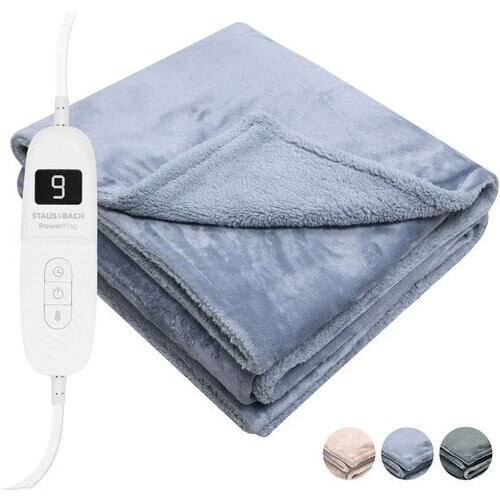Tweedekans STAUS&BACH Elektrische deken XXL - 2 persoons bovendeken - Dubbelzijdig Fleece Sherpa Warmtedeken - Grijs blauw - 180x130 cm PowerNap Tweedehands