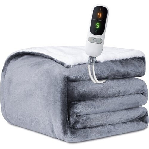 Tweedekans STAUS&BACH POWERNAP - 2 persoons XXL elektrische deken (160W) - Warmtedeken met 1 tot 9 uur timer en 9 warmtestanden - 180x160 cm knuffeldeken - Wasmachine bestendige bovendeken - Antraciet Tweedehands