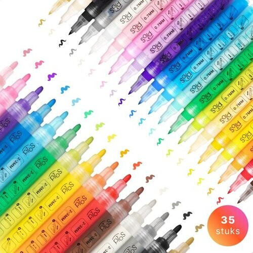 Tweedekans Stiften - Verfstiften - Acrylverf - Acryl stiften - Happy Stones - 35 stuks - 20 Kleuren - 2 maten Tweedehands