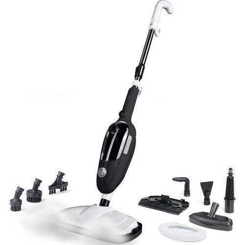 Tweedekans Stoomreiniger 2 in 1 - Handstomer - Vlekkenreiniger - Met 8 Opzetstukken en 2 Microvezeldoeken - Bank, Vloer, Badkamer en Tapijt Reinigen - Zwart Tweedehands