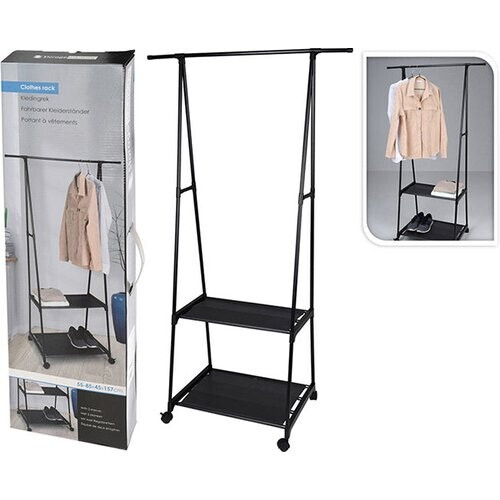 Tweedekans Storage Solutions Kledingrek met planken - metaal - op wielen - zwart - 85 x 45 x 157 cm Tweedehands