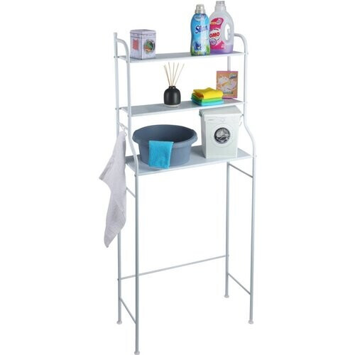 Tweedekans Storage Solutions - Metalen badkamerrek - wit - 62x25x155 cm – 3 planken met haken Tweedehands