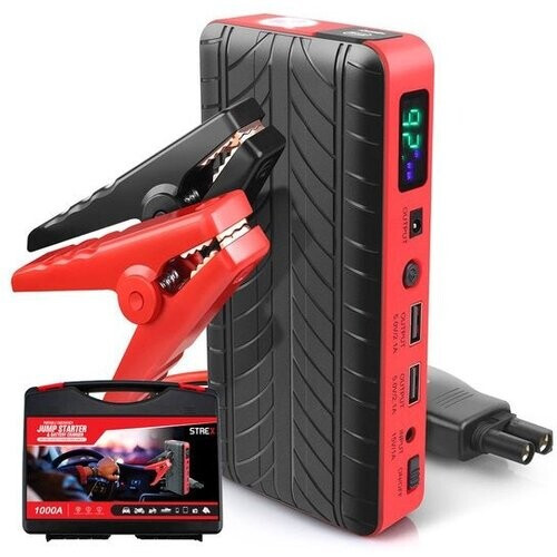 Tweedekans Strex 12V Jumpstarter voor Auto - 1000A / 18.000 mAh - 4-in-1 Starthulp met Powerbank, LED Zaklamp en SOS Noodlicht - In Opbergkoffer Tweedehands