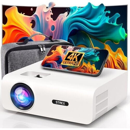 Tweedekans Strex Beamer - 1080P Full HD - 15000 Lumen - Draadloos Streamen - Inclusief Tas/Projectiescherm - WiFi - Bluetooth - Mini Beamer - Projector Tweedehands
