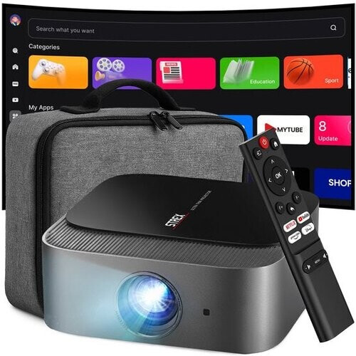 Tweedekans Strex Smart Beamer WiFi - Mini Beamer met Apps (WhaleOS) - 1080P Full HD Projector - 4K Ondersteuning - Bluetooth en Ingebouwde Speakers - Inclusief Opbergtas & Projectiescherm Tweedehands
