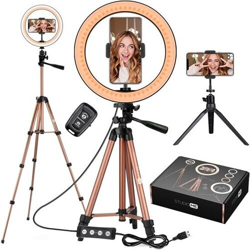 Tweedekans Studio ME Ringlamp met Statief - 10 inch / 26 cm - Ring Light - Rosegoud - Tiktok Lamp - Ringlight met Statief - 30 Lichtstanden - Ring Lamp - Incl. Afstandsbediening & Mini Tripod - Ringlampen Tweedehands